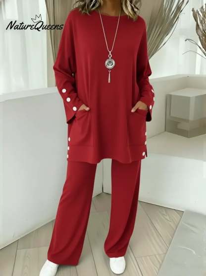 Women's Comfortable Stretch Cotton Top And Pants Two-piece Set