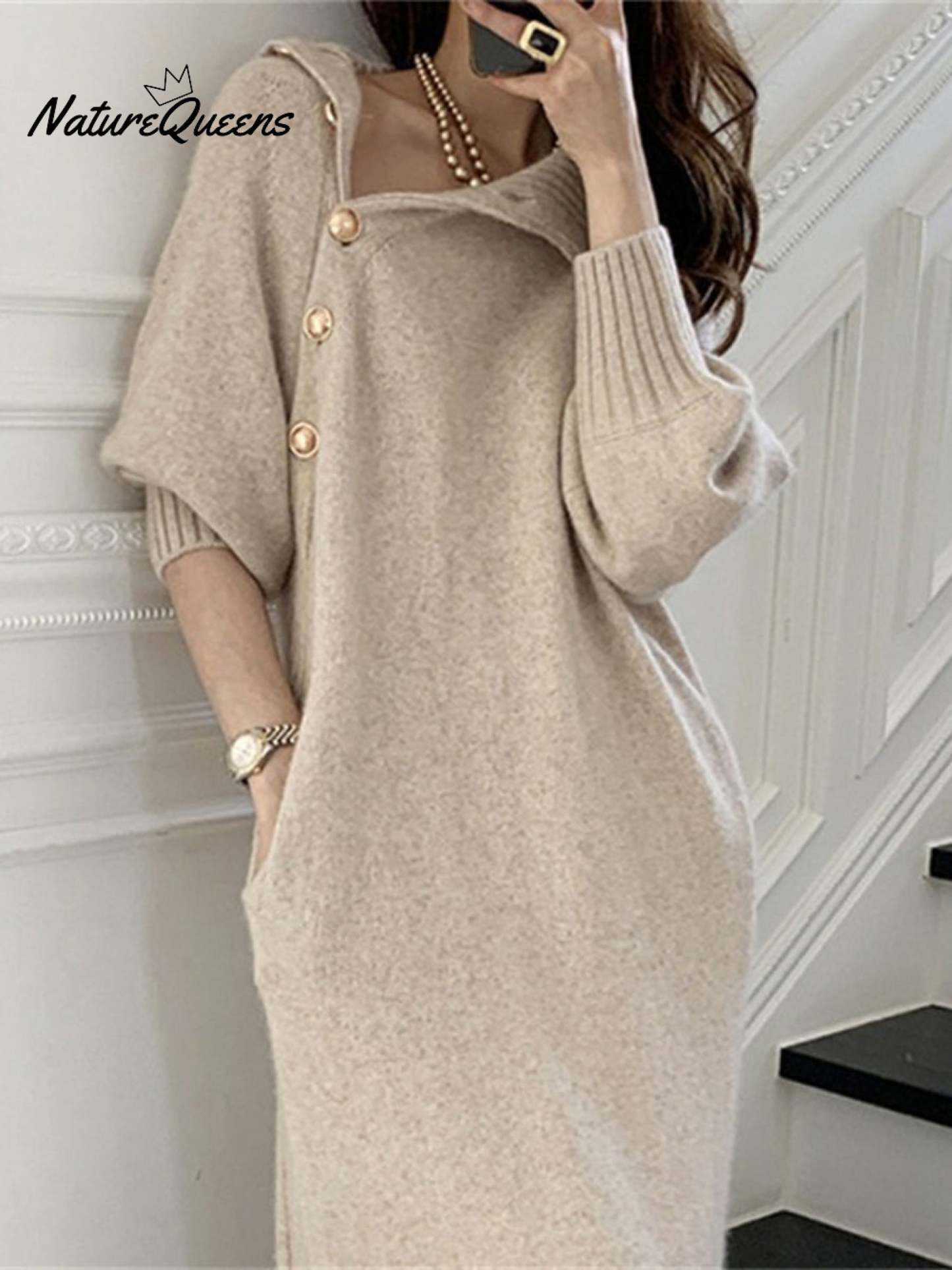 Women's Elegant Casual Turtleneck Long Knitted Dress