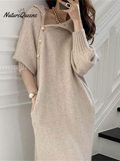 Women's Elegant Casual Turtleneck Long Knitted Dress