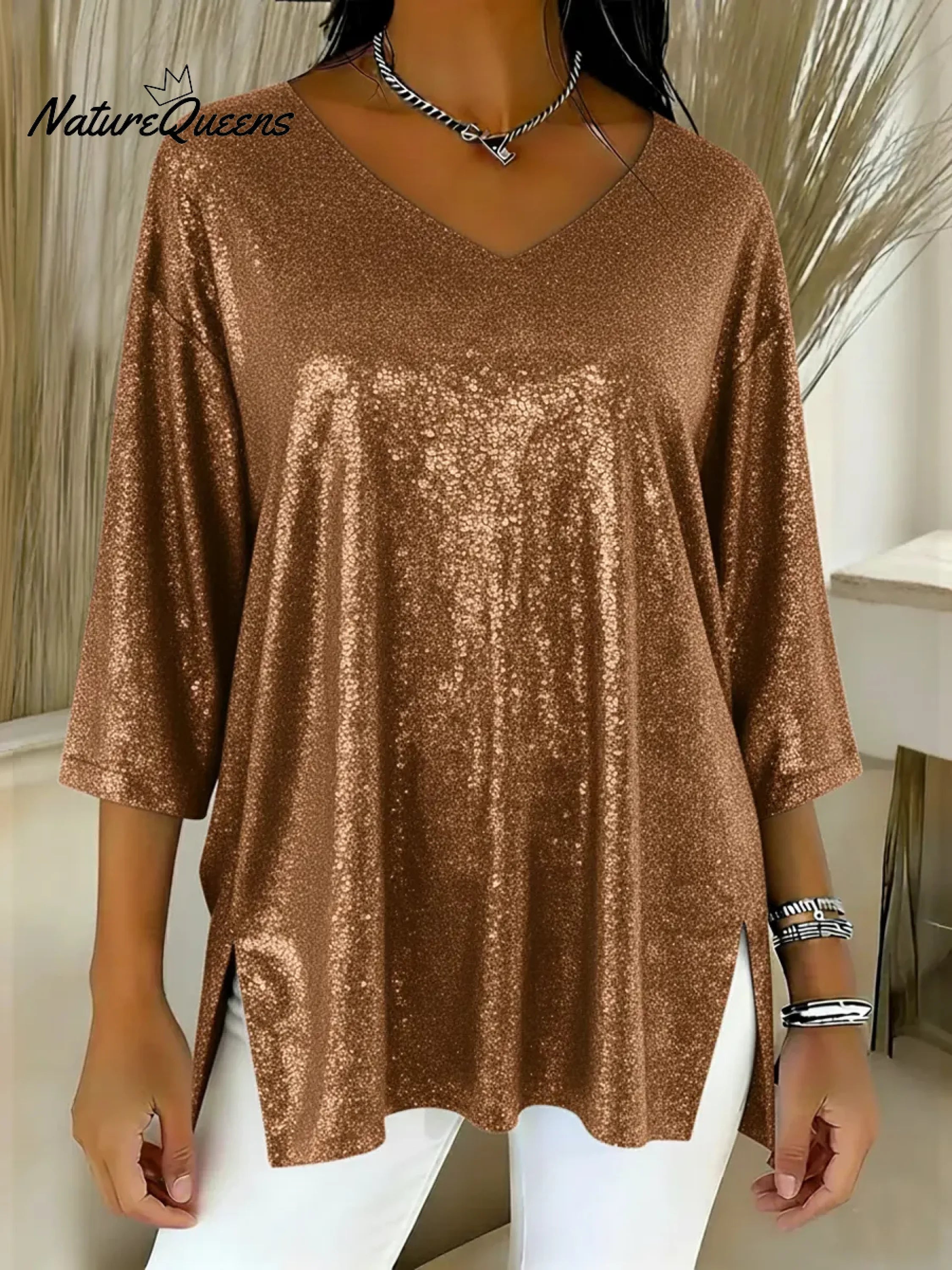 Women's Sparkly Christmas V-neck Top