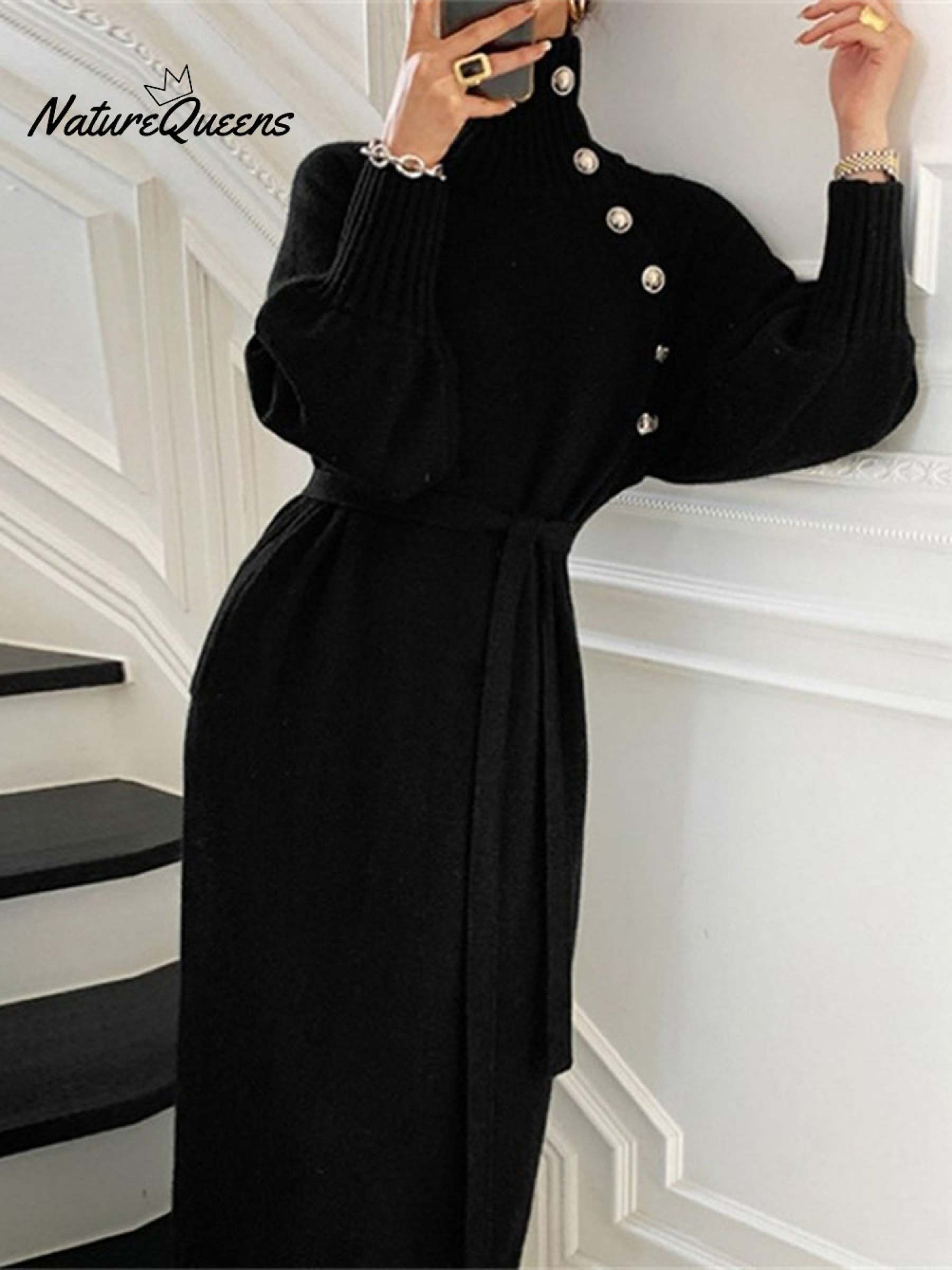 Women's Elegant Casual Turtleneck Long Knitted Dress