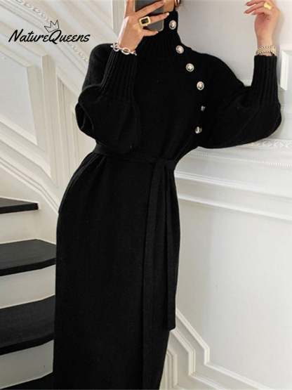 Women's Elegant Casual Turtleneck Long Knitted Dress