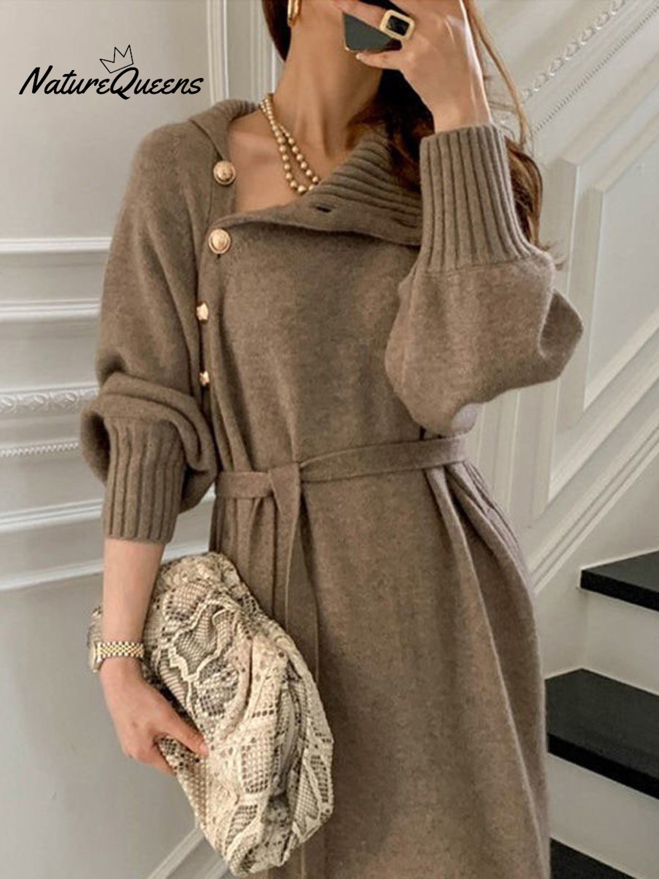 Women's Elegant Casual Turtleneck Long Knitted Dress