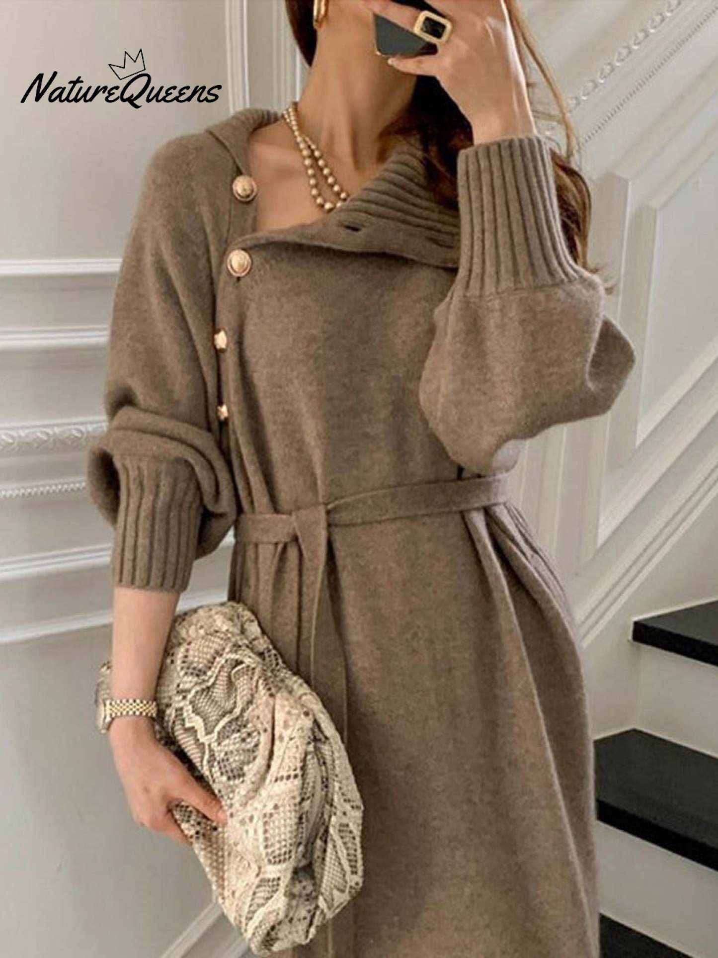 Women's Elegant Casual Turtleneck Long Knitted Dress