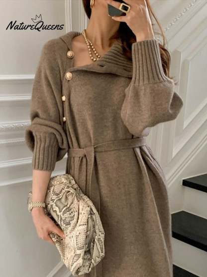 Women's Elegant Casual Turtleneck Long Knitted Dress
