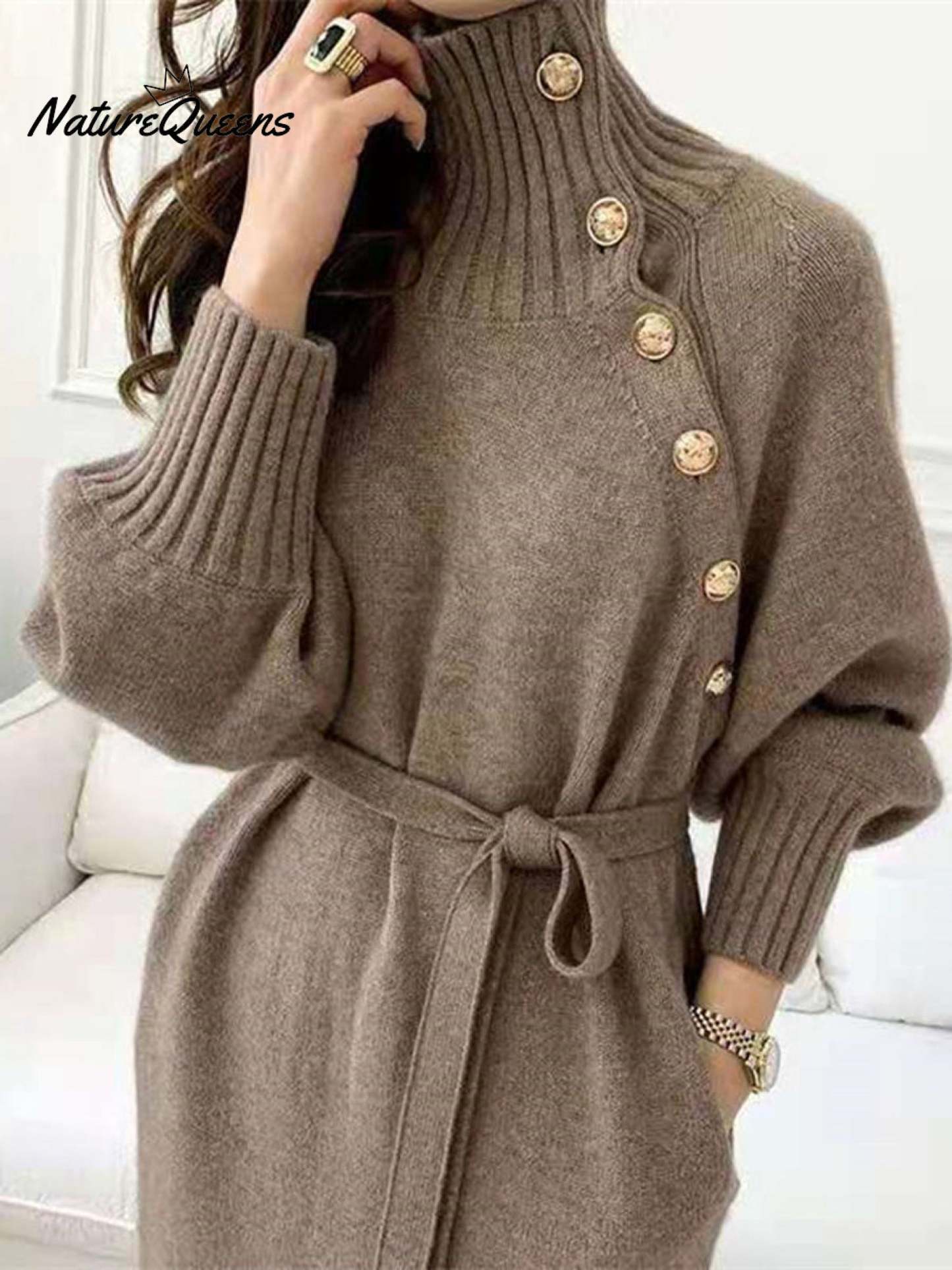 Women's Elegant Casual Turtleneck Long Knitted Dress