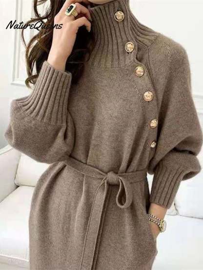 Women's Elegant Casual Turtleneck Long Knitted Dress