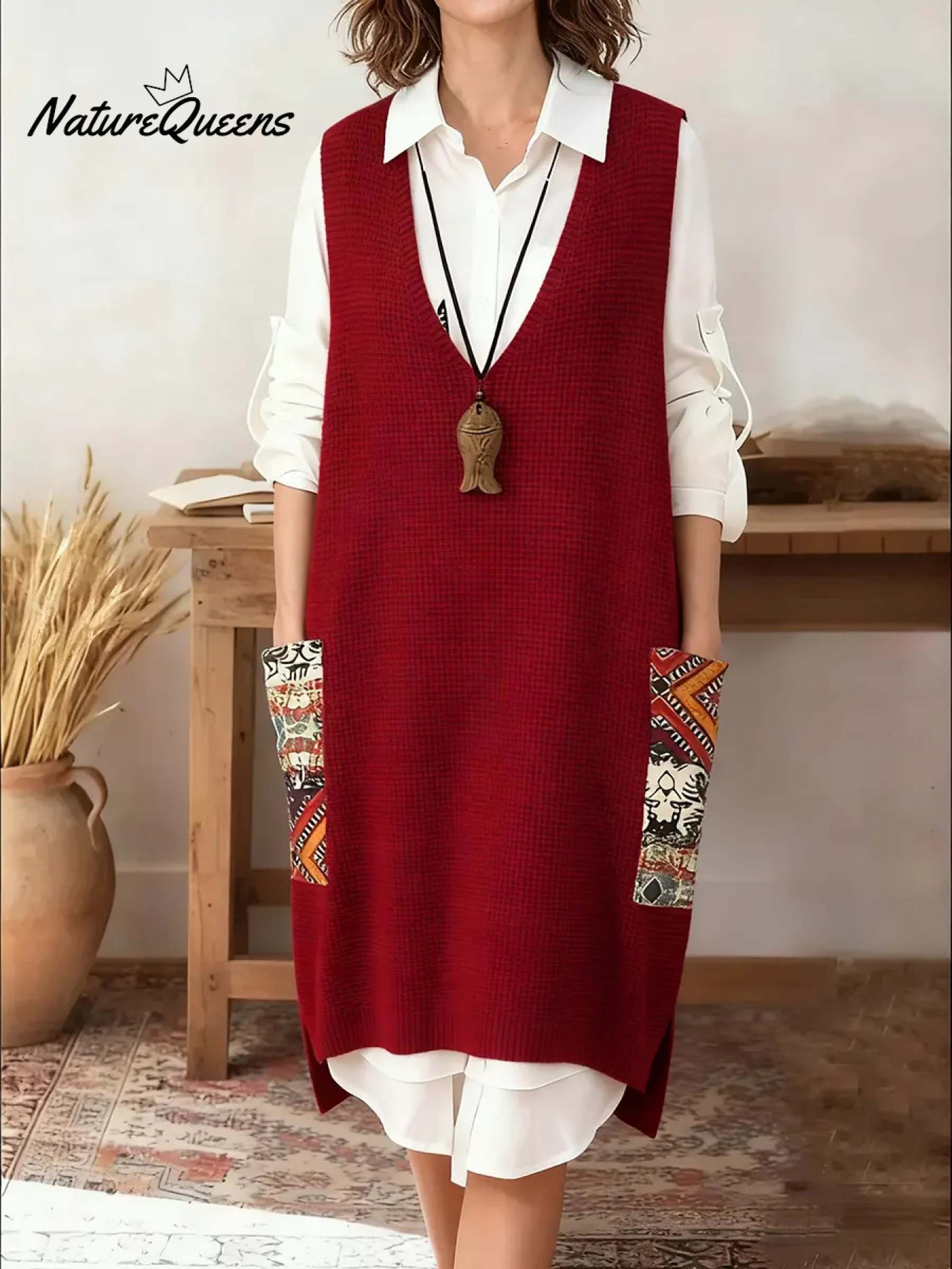 Women's V-neck Sleeveless Casual Loose Knit Dress