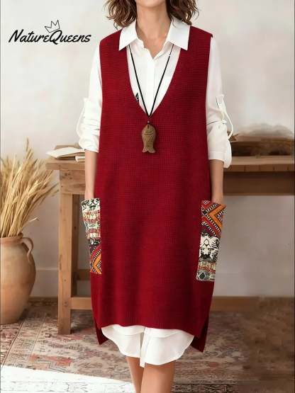 Women's V-neck Sleeveless Casual Loose Knit Dress