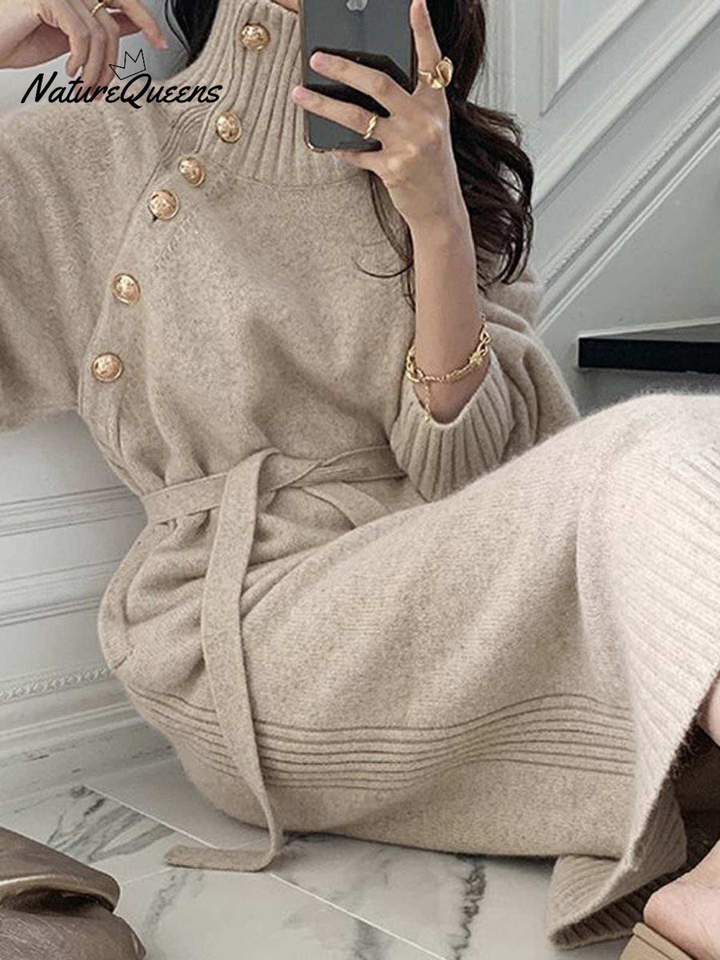 Women's Elegant Casual Turtleneck Long Knitted Dress