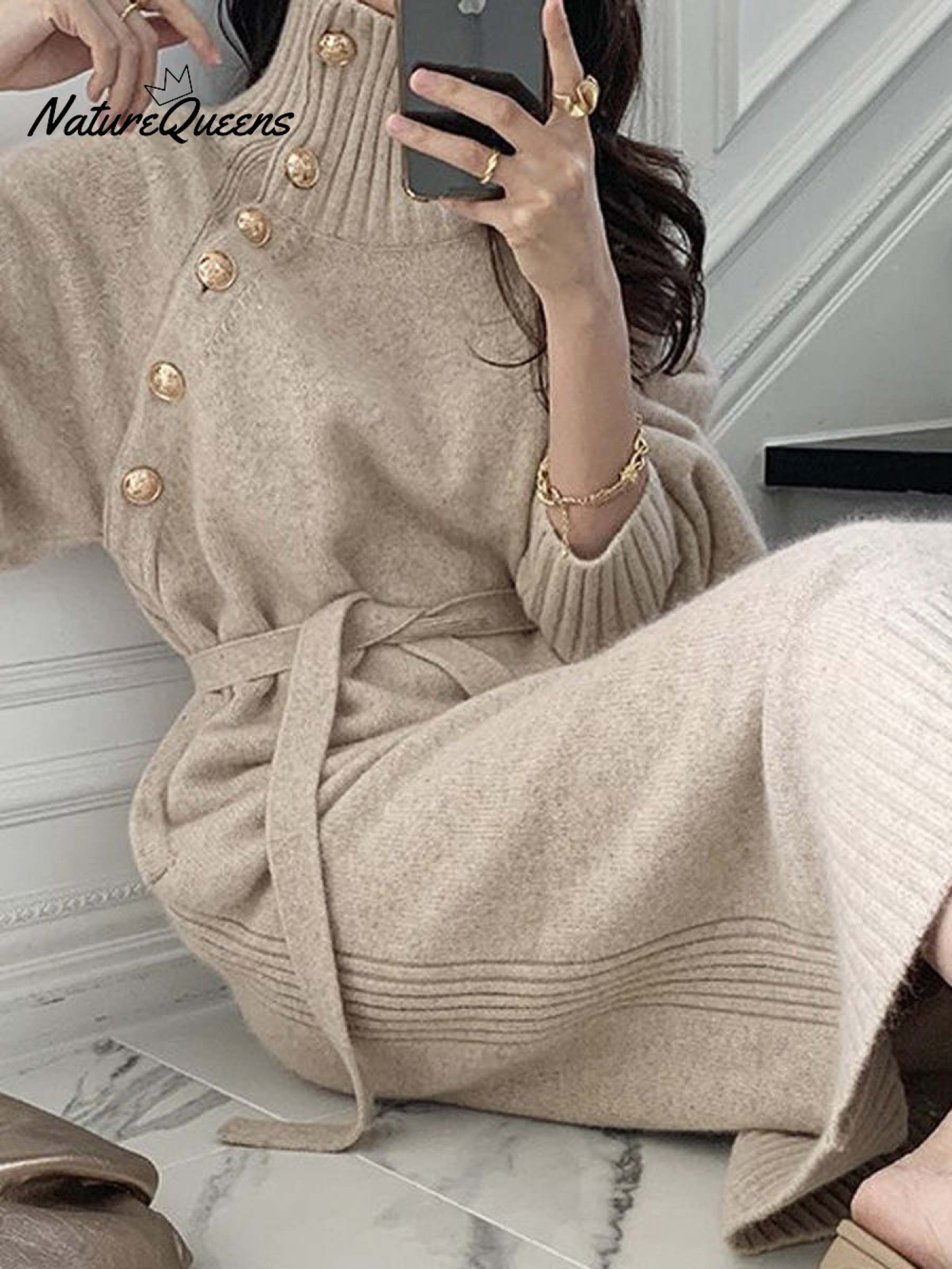 Women's Elegant Casual Turtleneck Long Knitted Dress