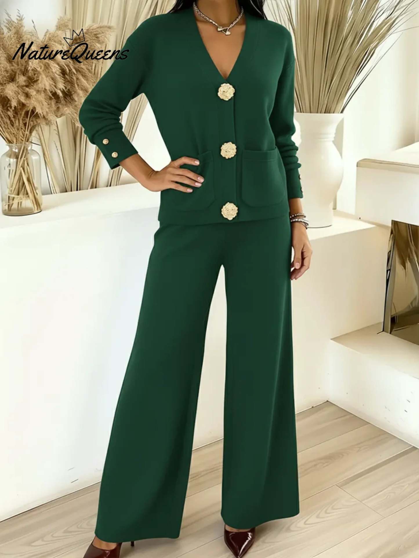 Women's Long-sleeved Cardigan And Trousers Two-piece Set