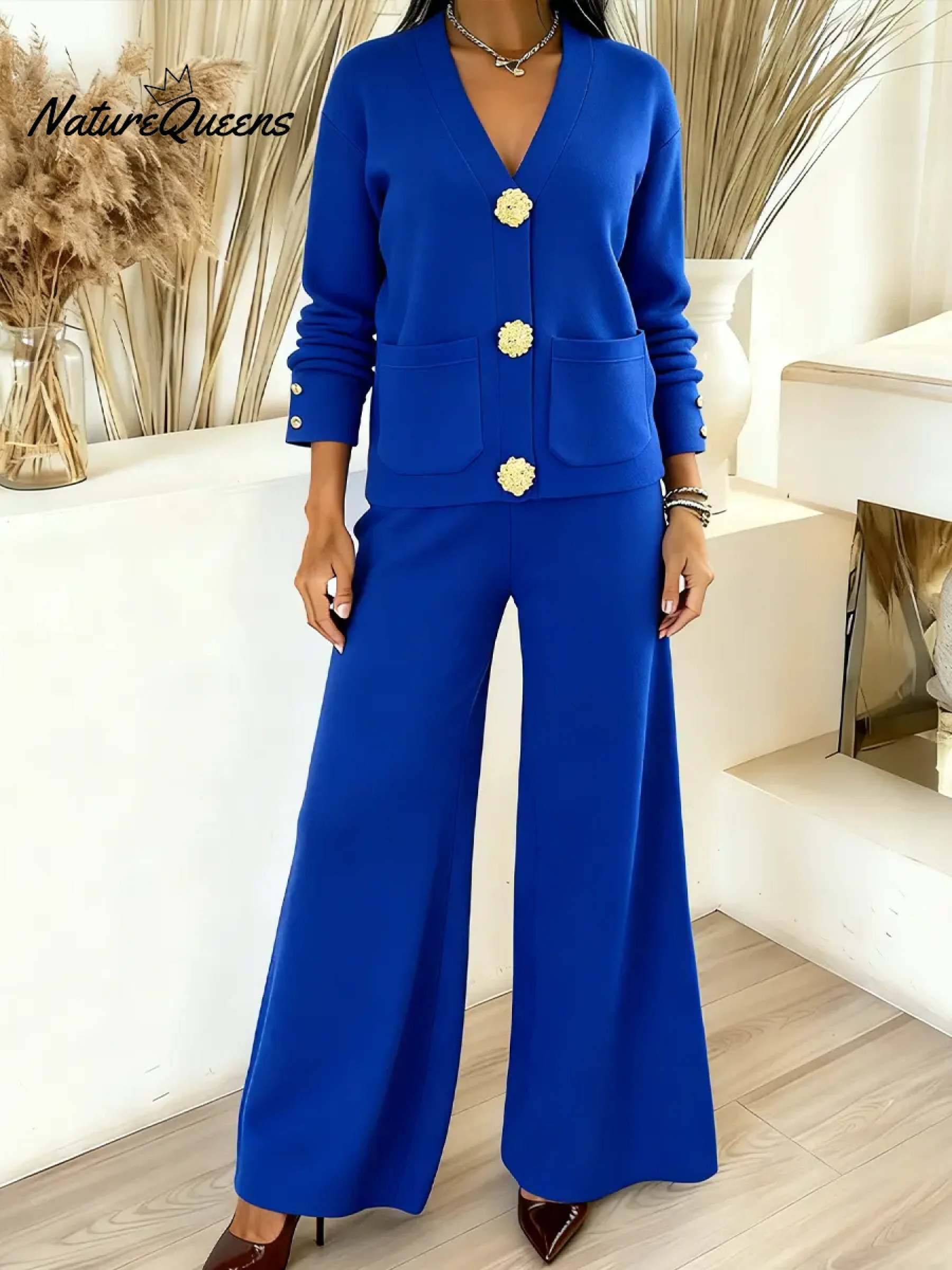 Women's Long-sleeved Cardigan And Trousers Two-piece Set
