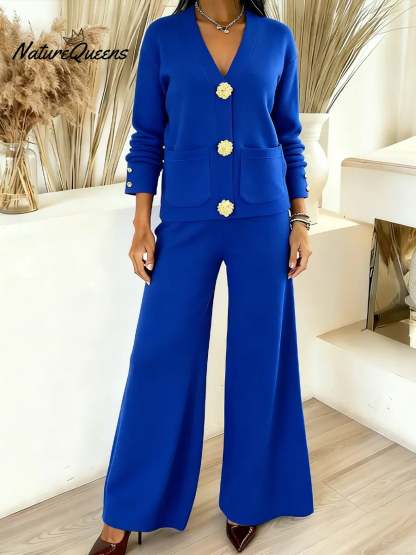 Women's Long-sleeved Cardigan And Trousers Two-piece Set