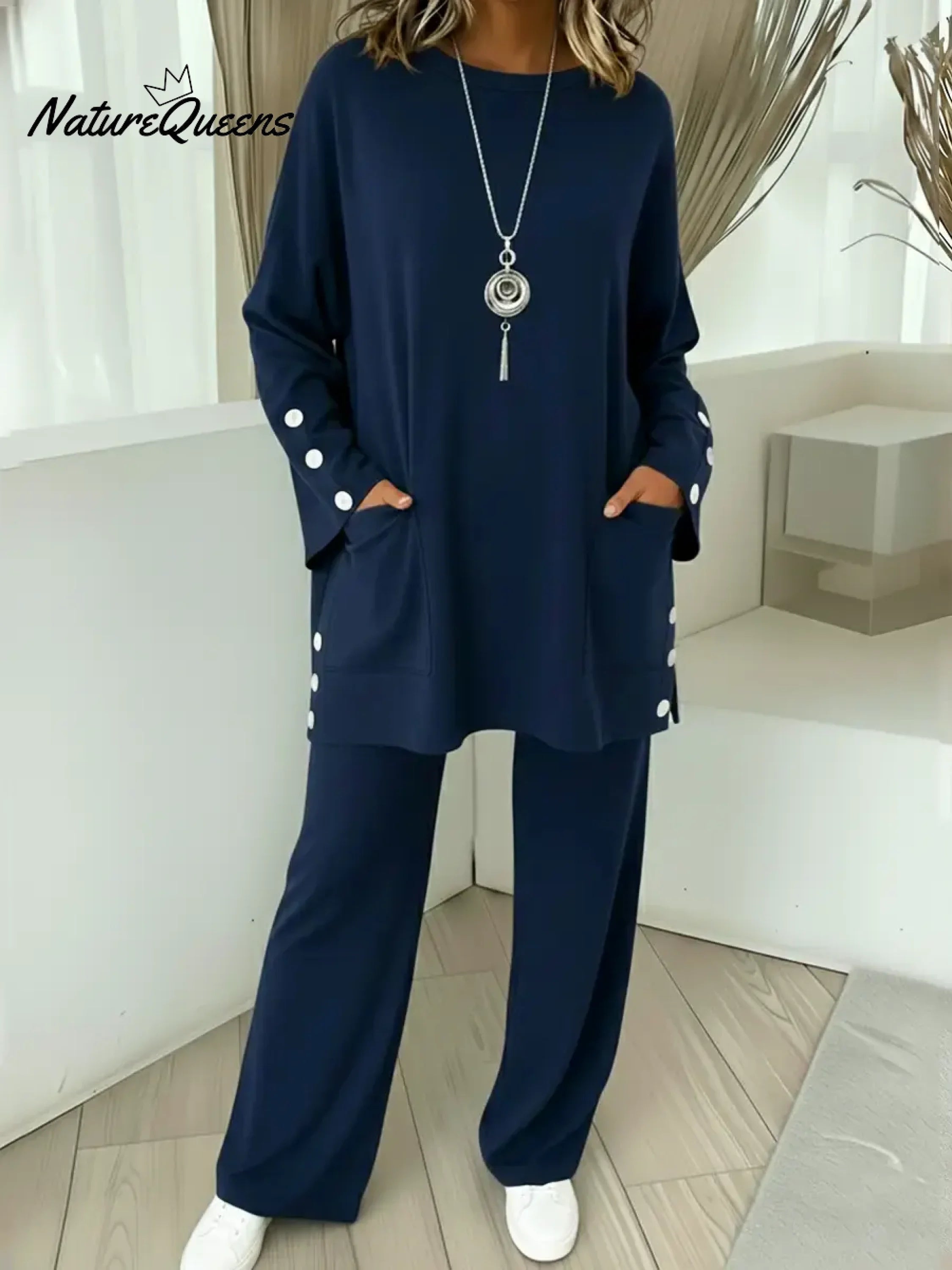 Women's Comfortable Stretch Cotton Top And Pants Two-piece Set