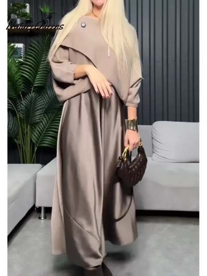 Women's Knitted Sweater And Satin Slip Dress Two-piece Set