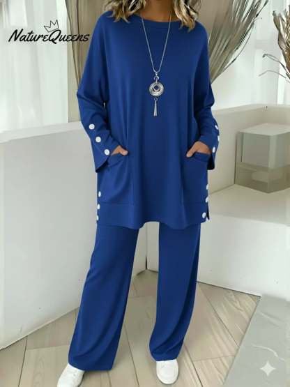 Women's Comfortable Stretch Cotton Top And Pants Two-piece Set