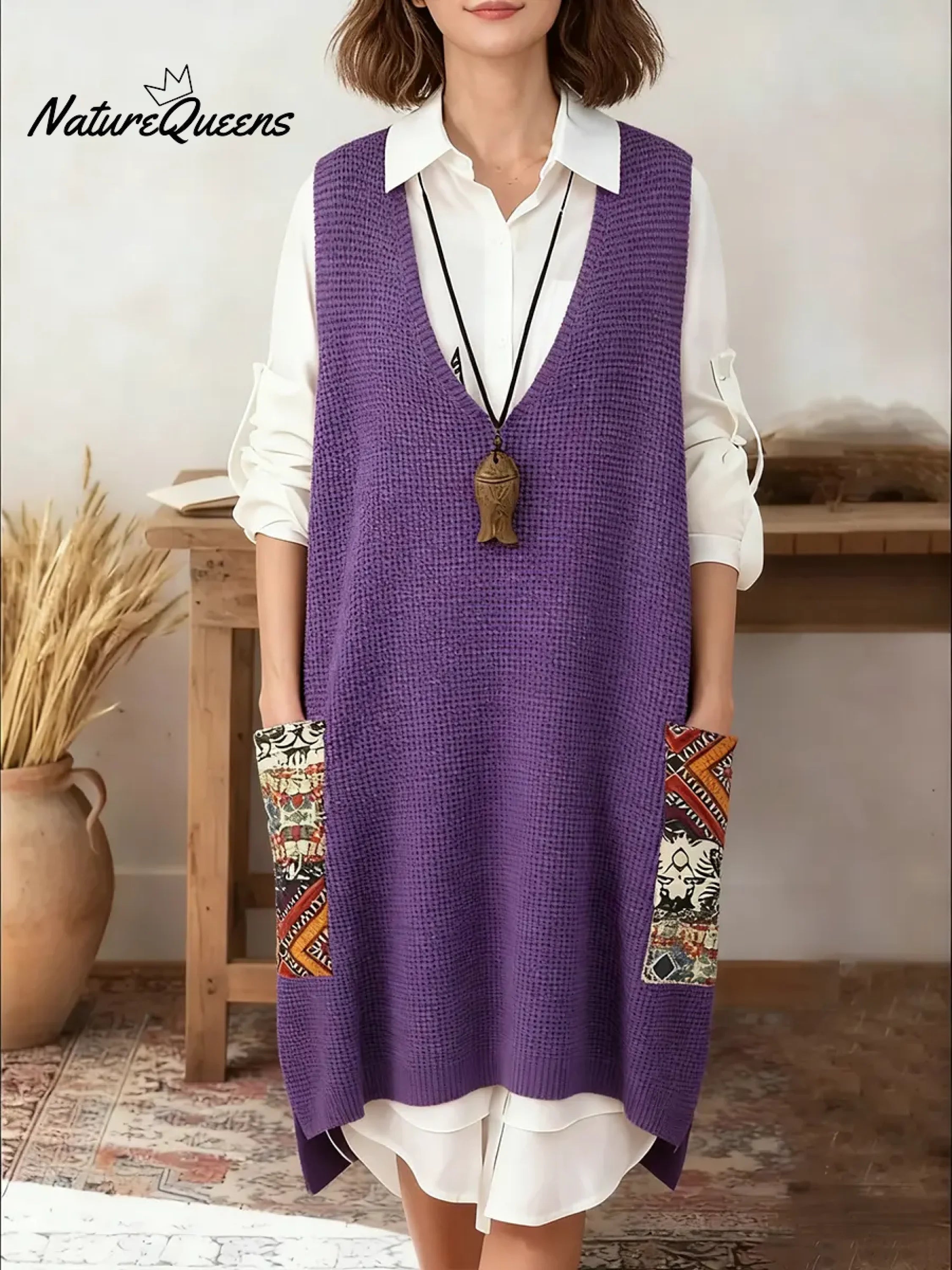 Women's V-neck Sleeveless Casual Loose Knit Dress