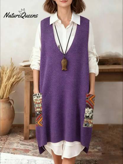 Women's V-neck Sleeveless Casual Loose Knit Dress