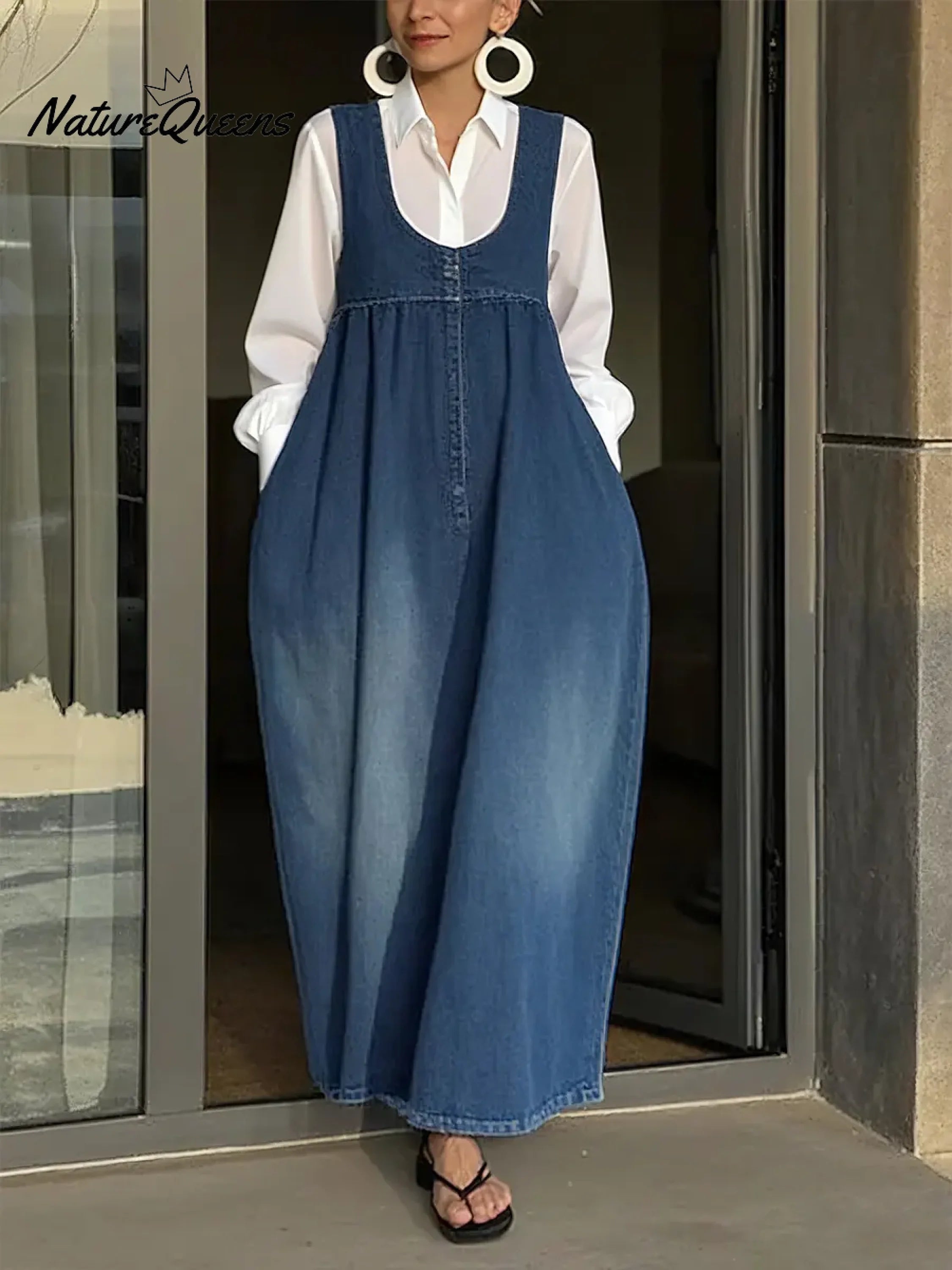 Women's Sleeveless Casual Loose Denim Vest Dress