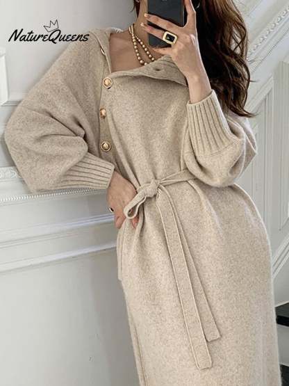 Women's Elegant Casual Turtleneck Long Knitted Dress