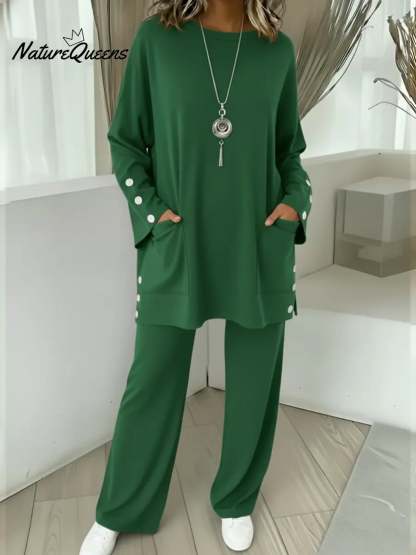 Women's Comfortable Stretch Cotton Top And Pants Two-piece Set