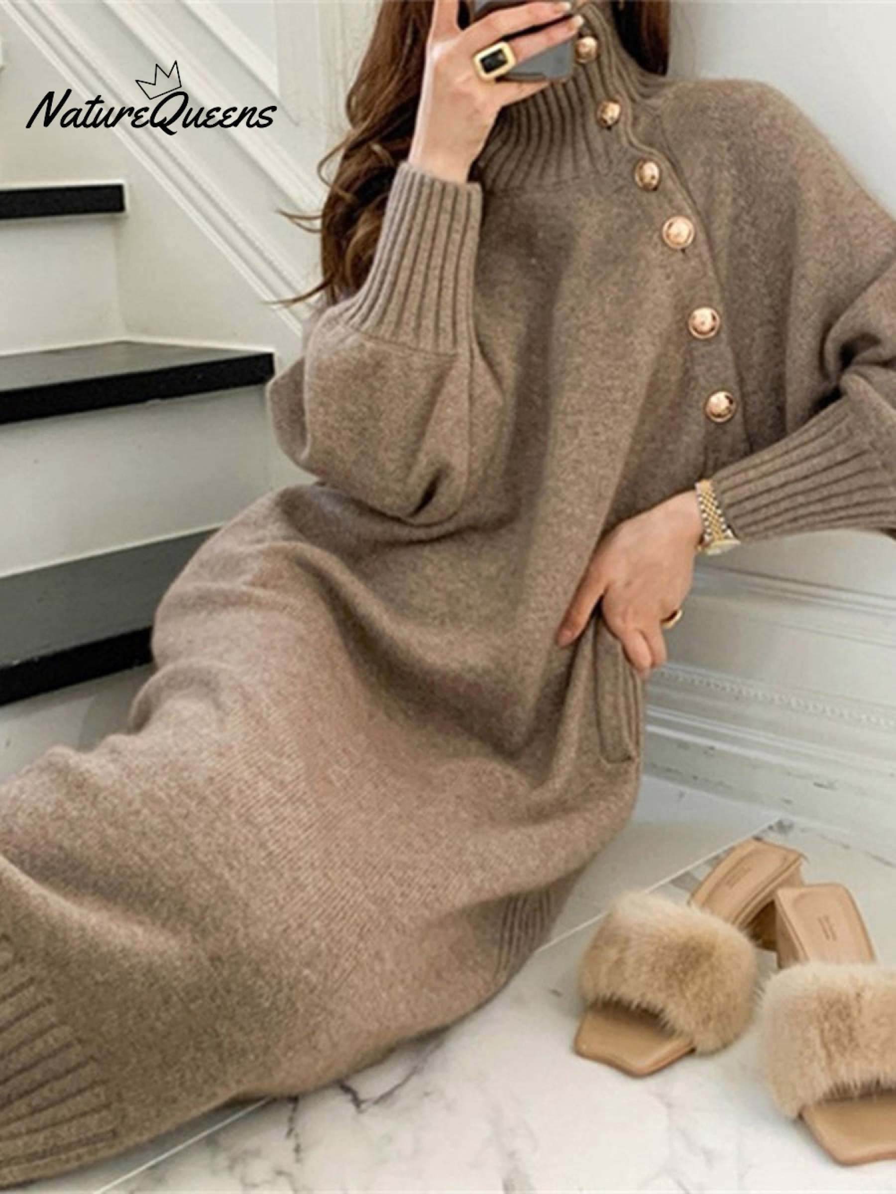 Women's Elegant Casual Turtleneck Long Knitted Dress