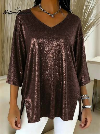Women's Sparkly Christmas V-neck Top