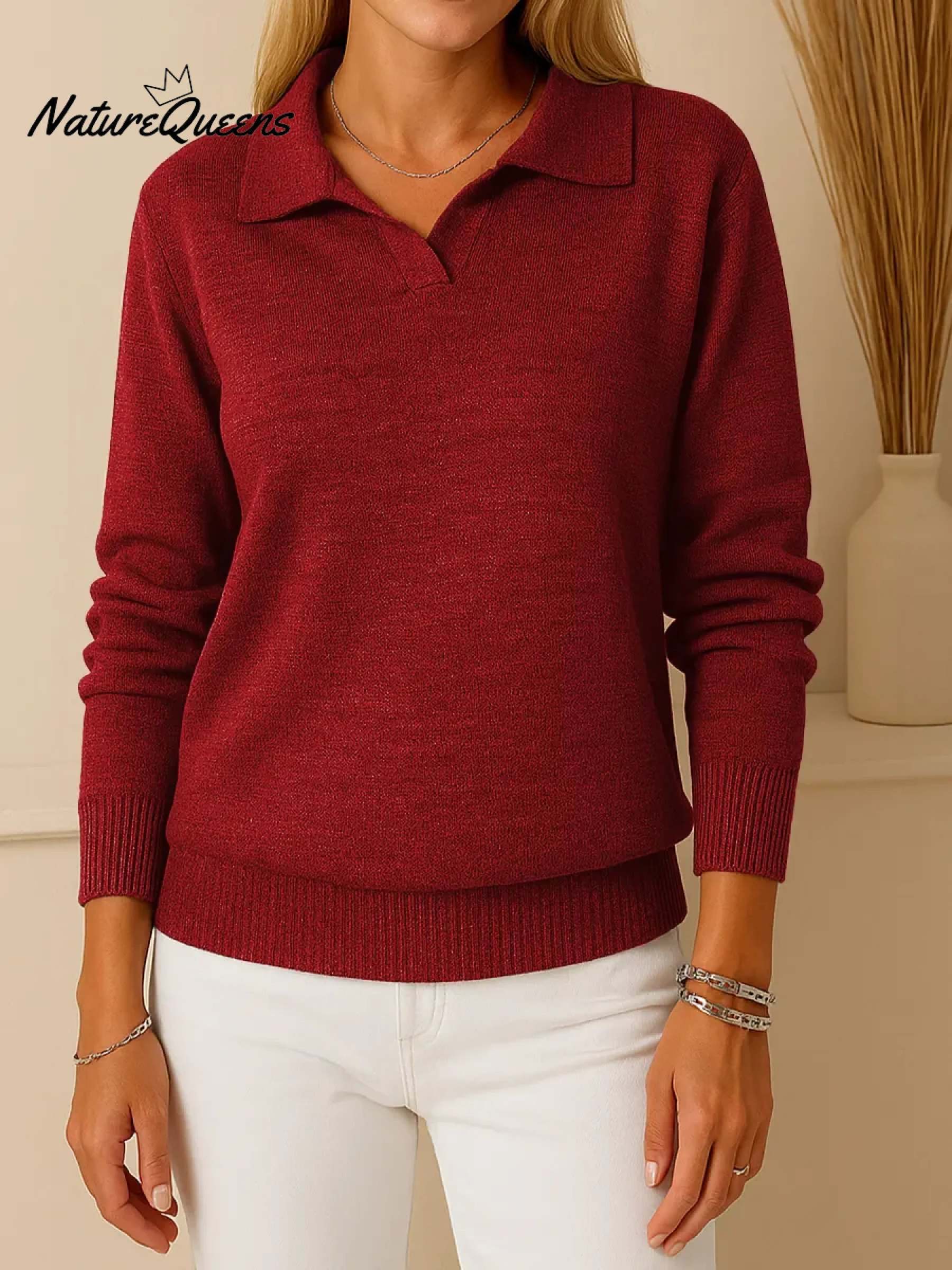 Women's Solid Color Collared Long-sleeved Casual Loose Knit Pullover