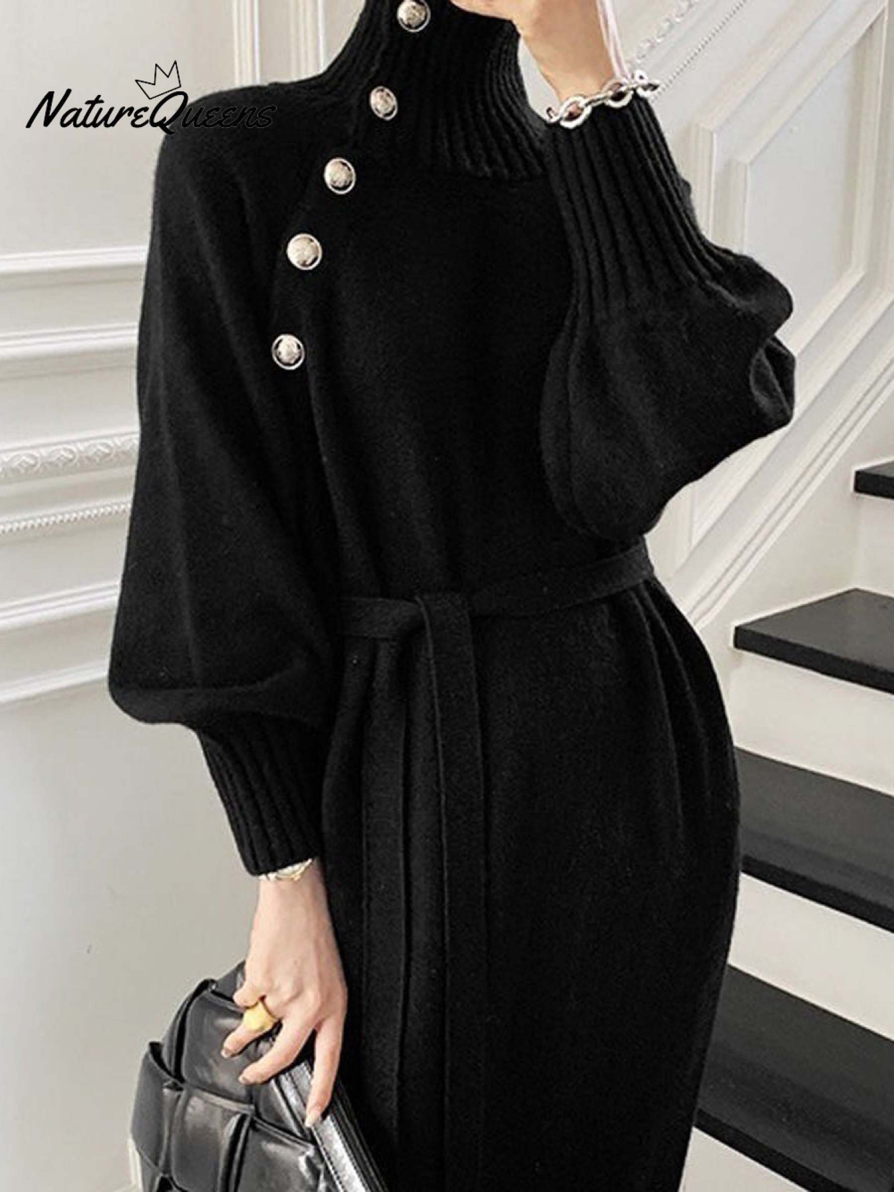 Women's Elegant Casual Turtleneck Long Knitted Dress
