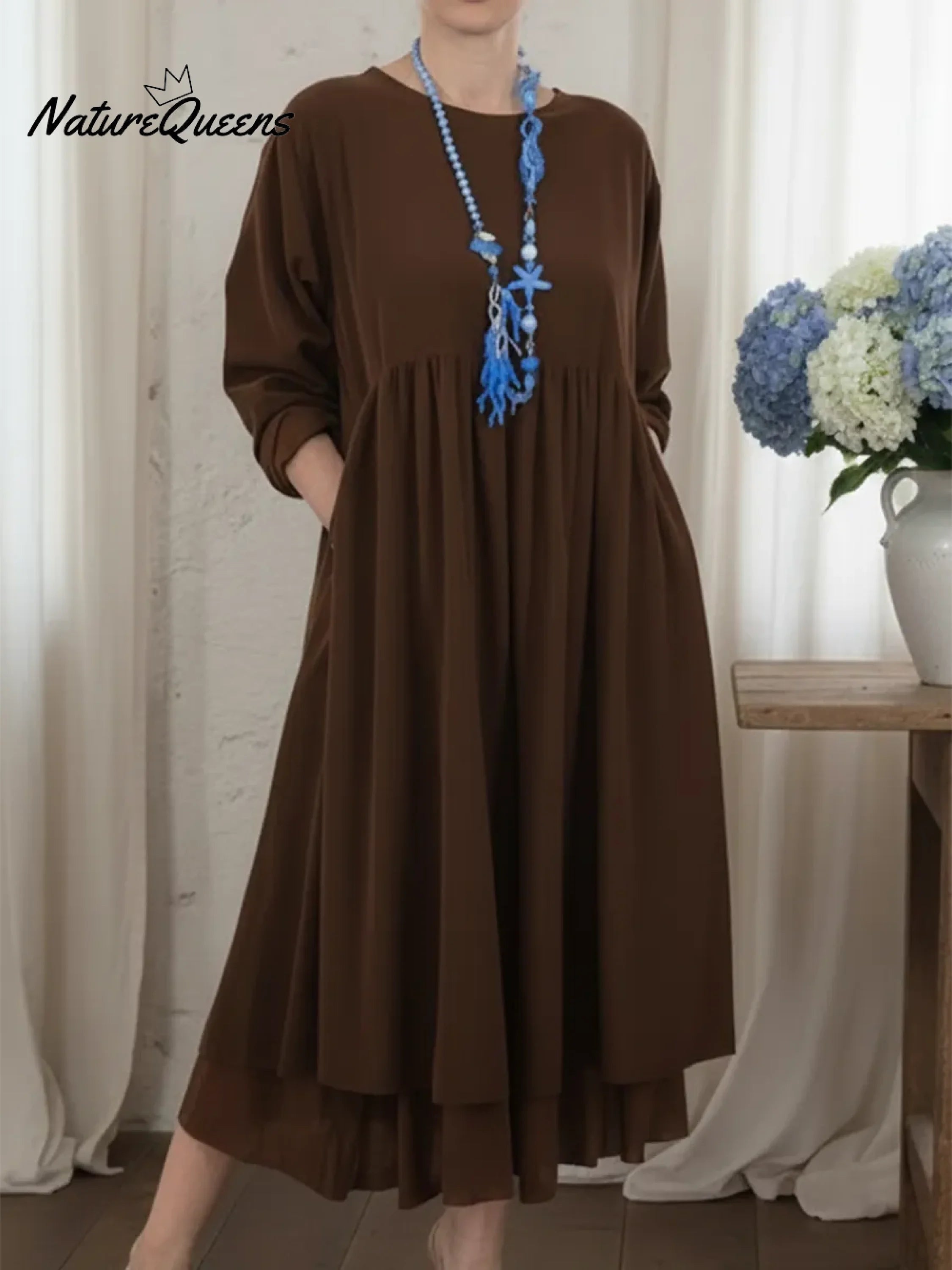 Women's Loose-fitting Double-layered Hem Midi Dress