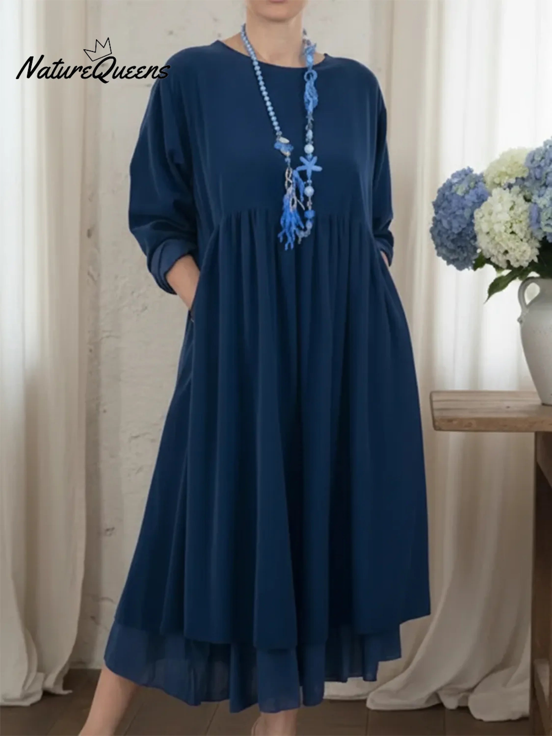 Women's Loose-fitting Double-layered Hem Midi Dress