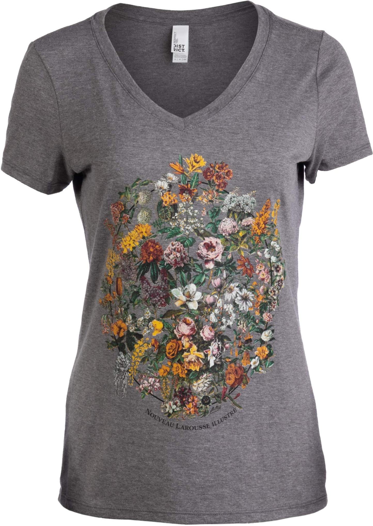 Vintage Nature Art Print - Cool Unique Illustration V-Neck T-Shirt Top Tee for Women