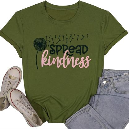 Women’s “Spread Kindness” Dandelion Graphic T-Shirt – Short Sleeve Crewneck, Cotton Blend