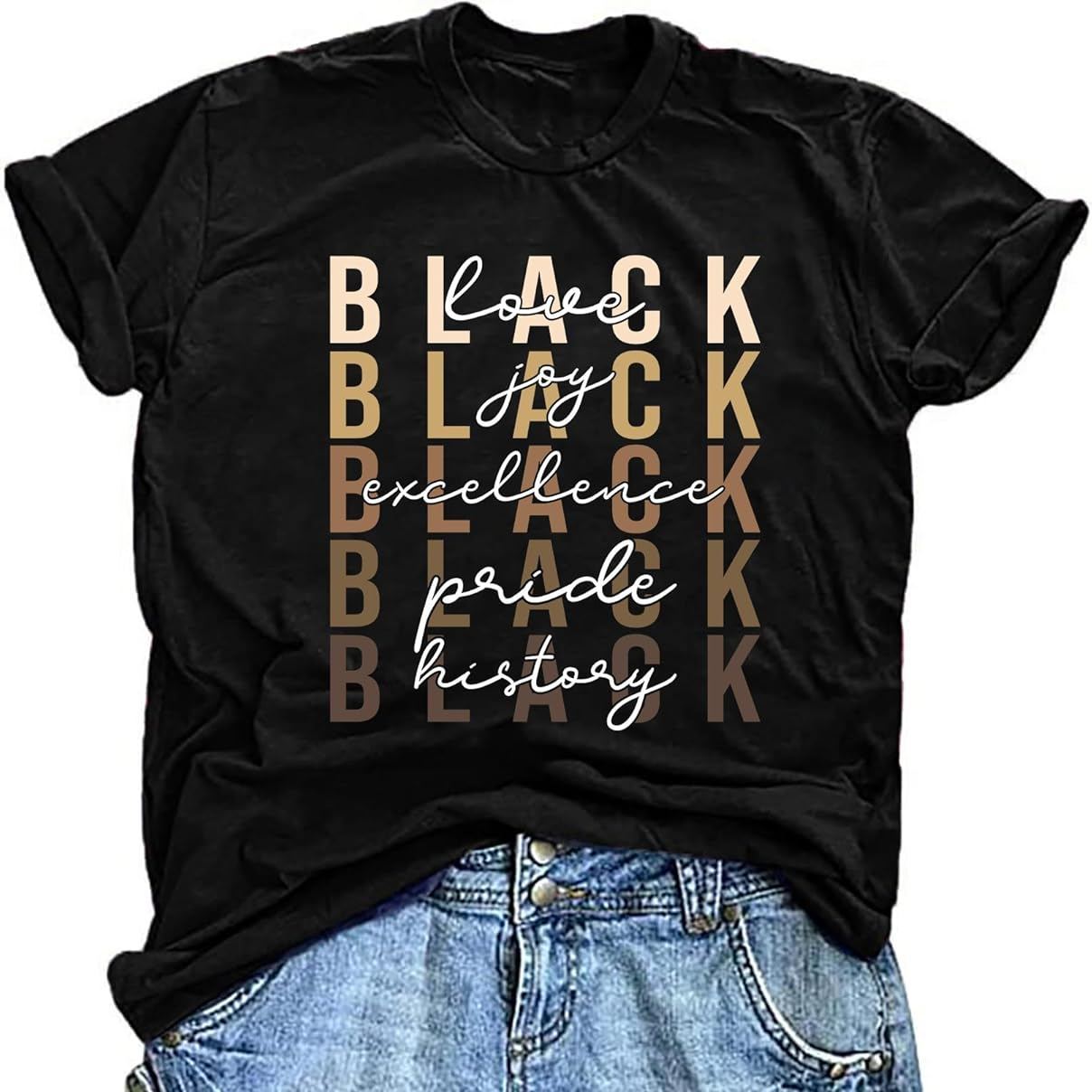 Women’s Black History Month Graphic T-Shirt – African American Culture Tee, Short Sleeve Crewneck, Black