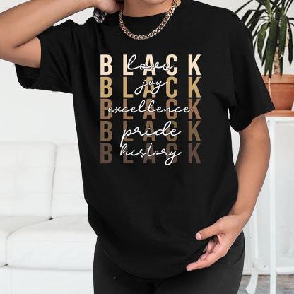 Women’s Black History Month Graphic T-Shirt – African American Culture Tee, Short Sleeve Crewneck, Black