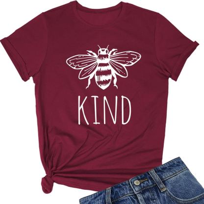 Unisex Graphic T-Shirt – Kind, Short Sleeve Crewneck Casual Tee, Wine Red