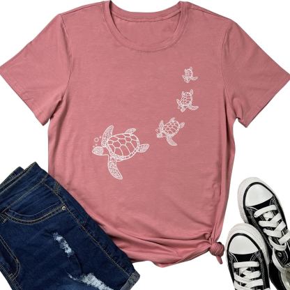 Women’s Casual Graphic Tee – Short Sleeve Crew Neck, Comfortable Relaxed Fit, Mauve