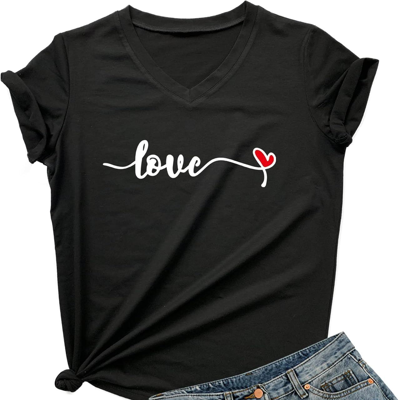 Women’s Casual Graphic Tee – Short Sleeve Crew Neck, Comfortable Everyday Top, Black