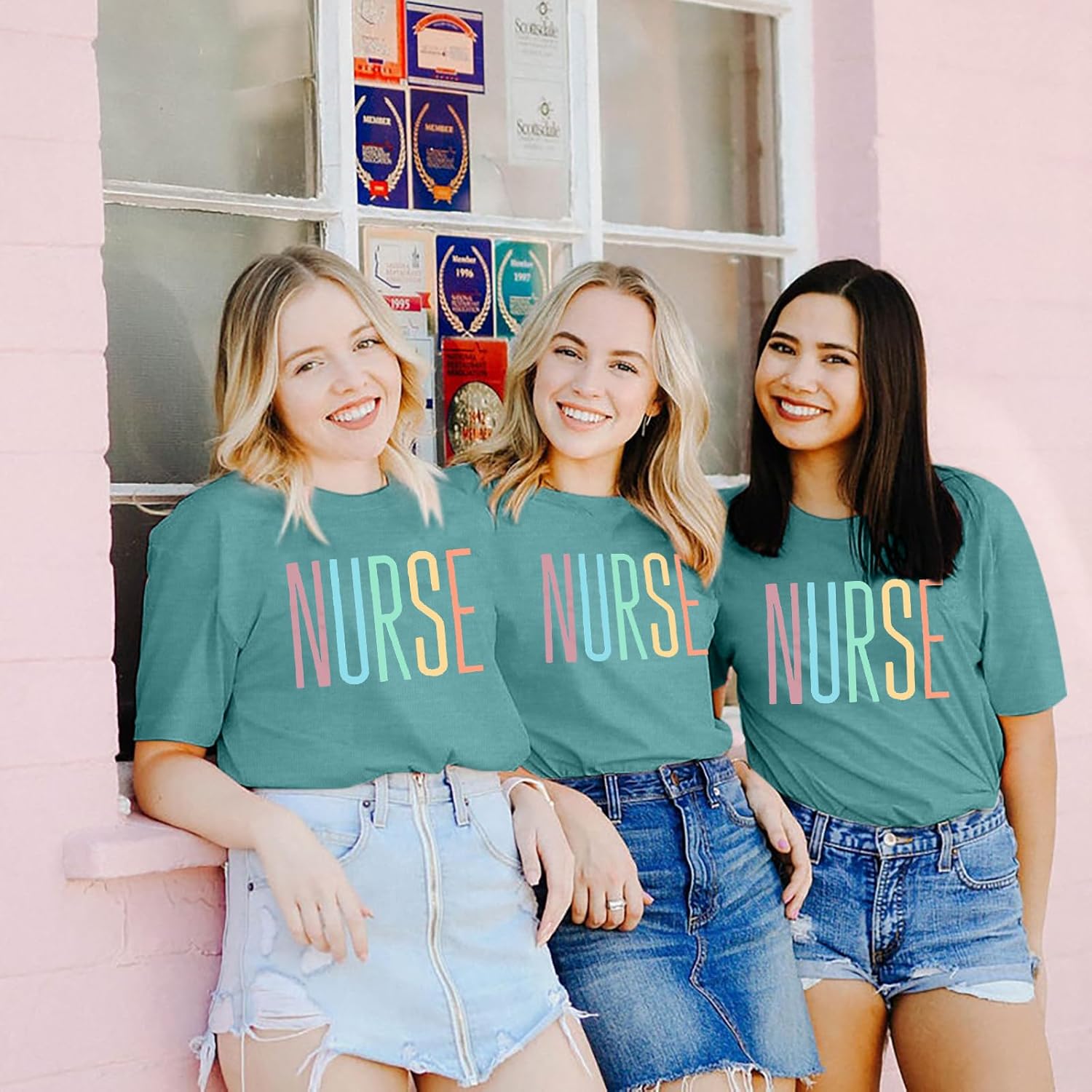 Women’s Registered Nurse Graduation Graphic T-Shirt – Colorful “NURSE” Print, Short Sleeve Crewneck