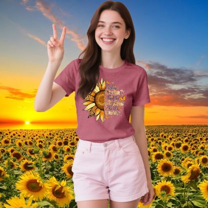 Women’s Sunflower Graphic T-Shirt – Soft Crew Neck Short Sleeve Inspirational Quote Tee, Pink-CuzCustom Gifts