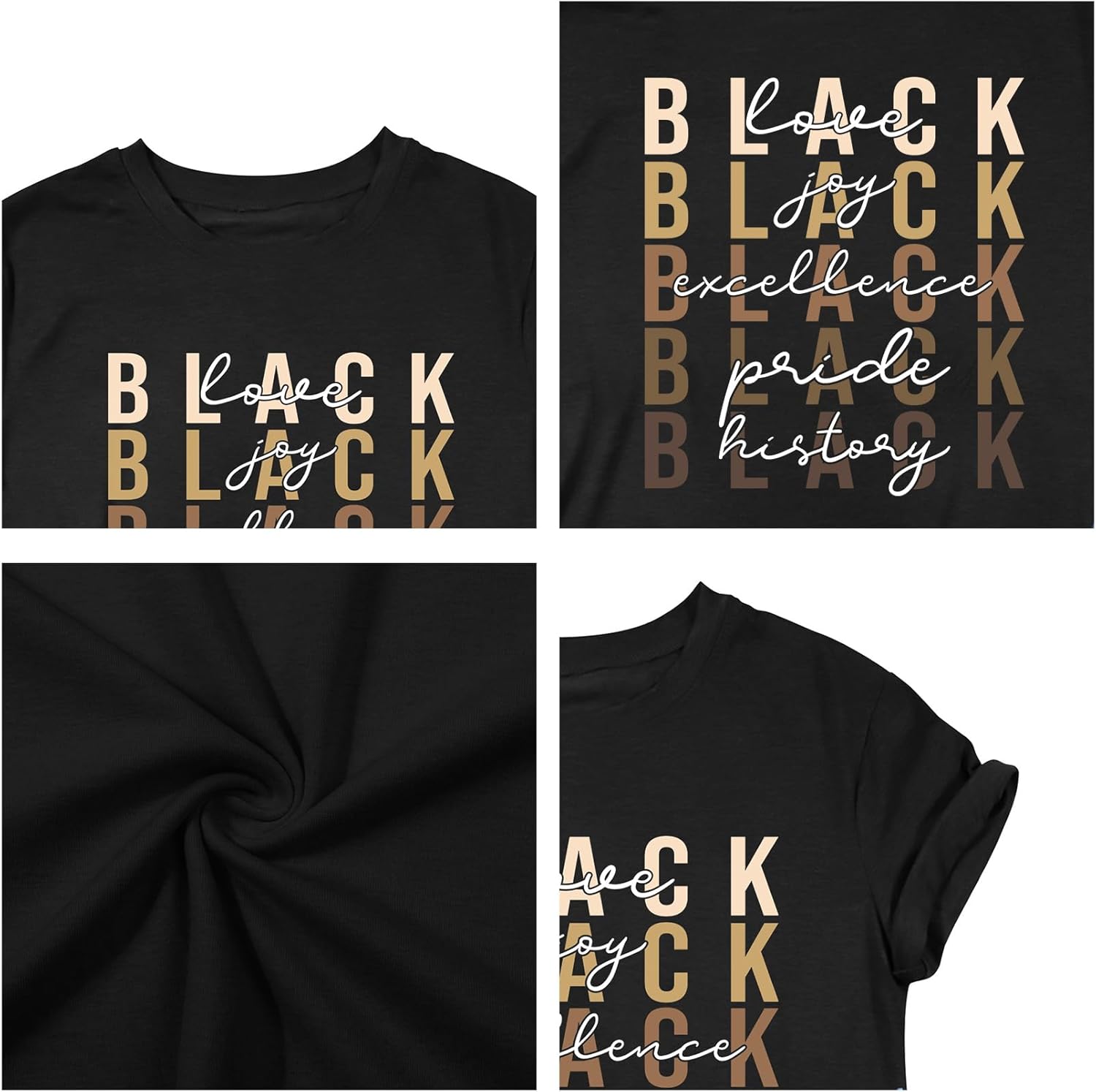 Women’s Black History Month Graphic T-Shirt – African American Culture Tee, Short Sleeve Crewneck, Black