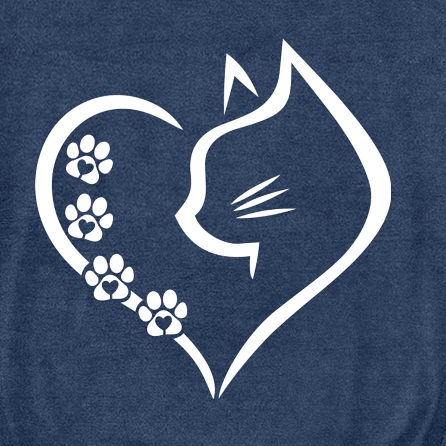 Women’s Cat Mom Graphic T-Shirt – Cat Silhouette & Paw Print Tee, Short Sleeve Crewneck