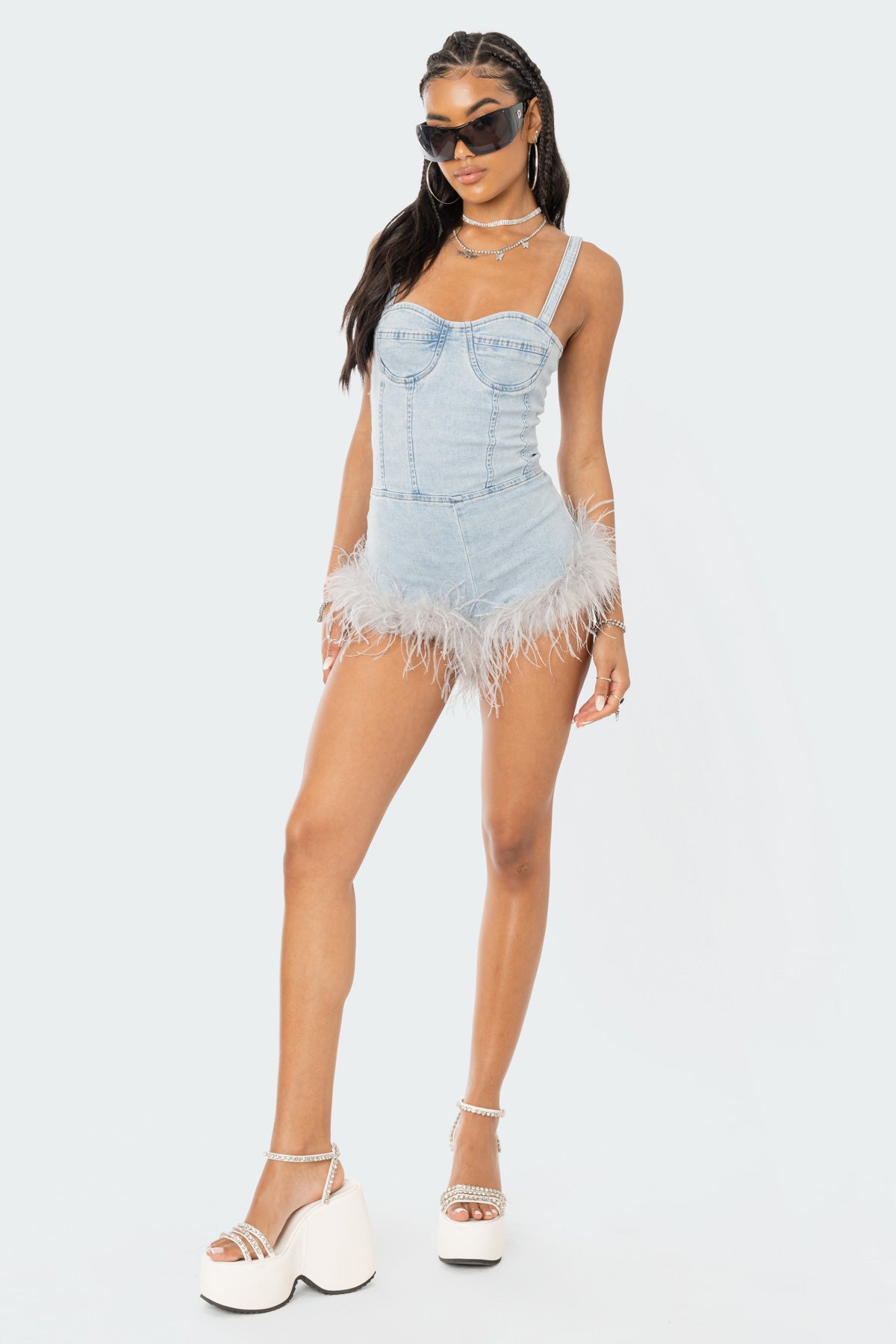 Fluffy Denim Romper-Juice Dress