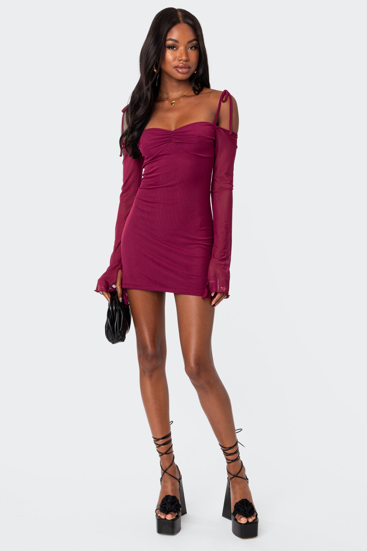 Ariel Off Shoulder Mesh Mini Dress-Juice Dress