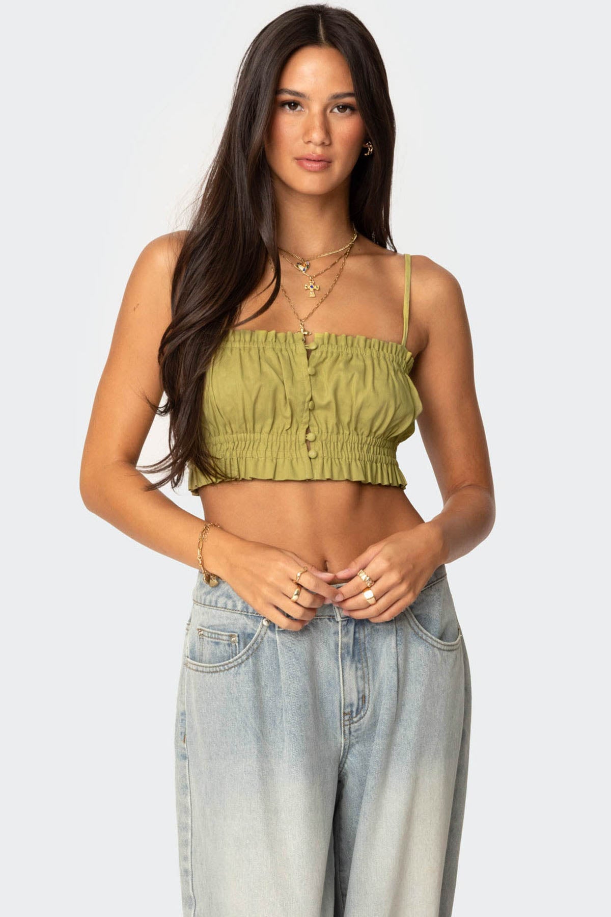 Alda Cropped Button Front Top-Juice Dress