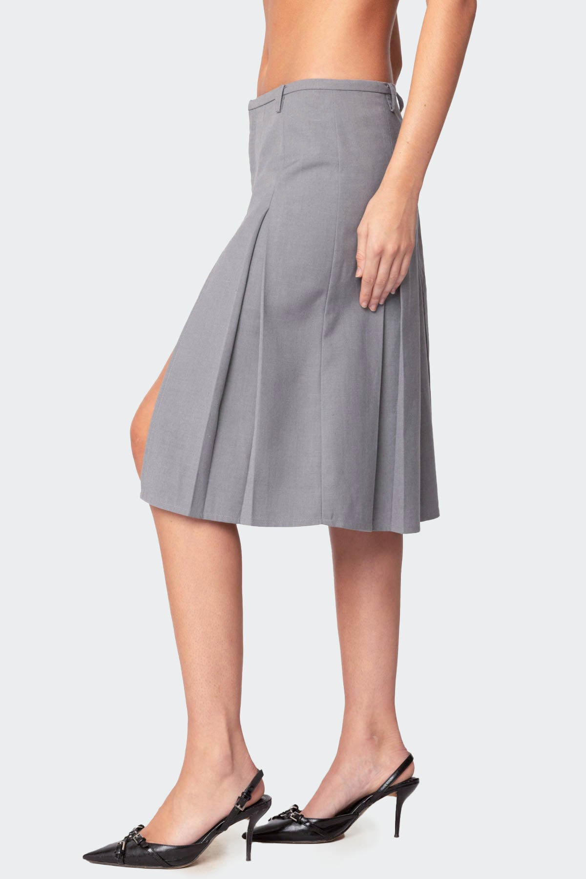 Ethel Side Slit Pleated Midi Skirt-Juice Dress
