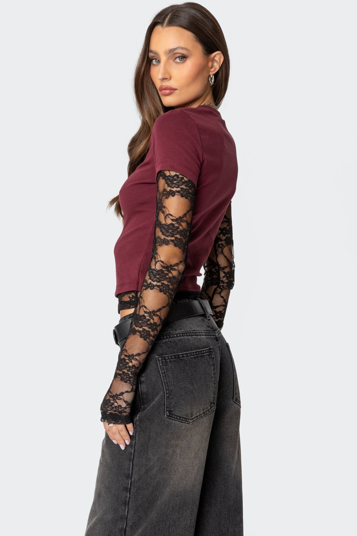 Layered Lace Sleeve T Shirt-Juice Dress