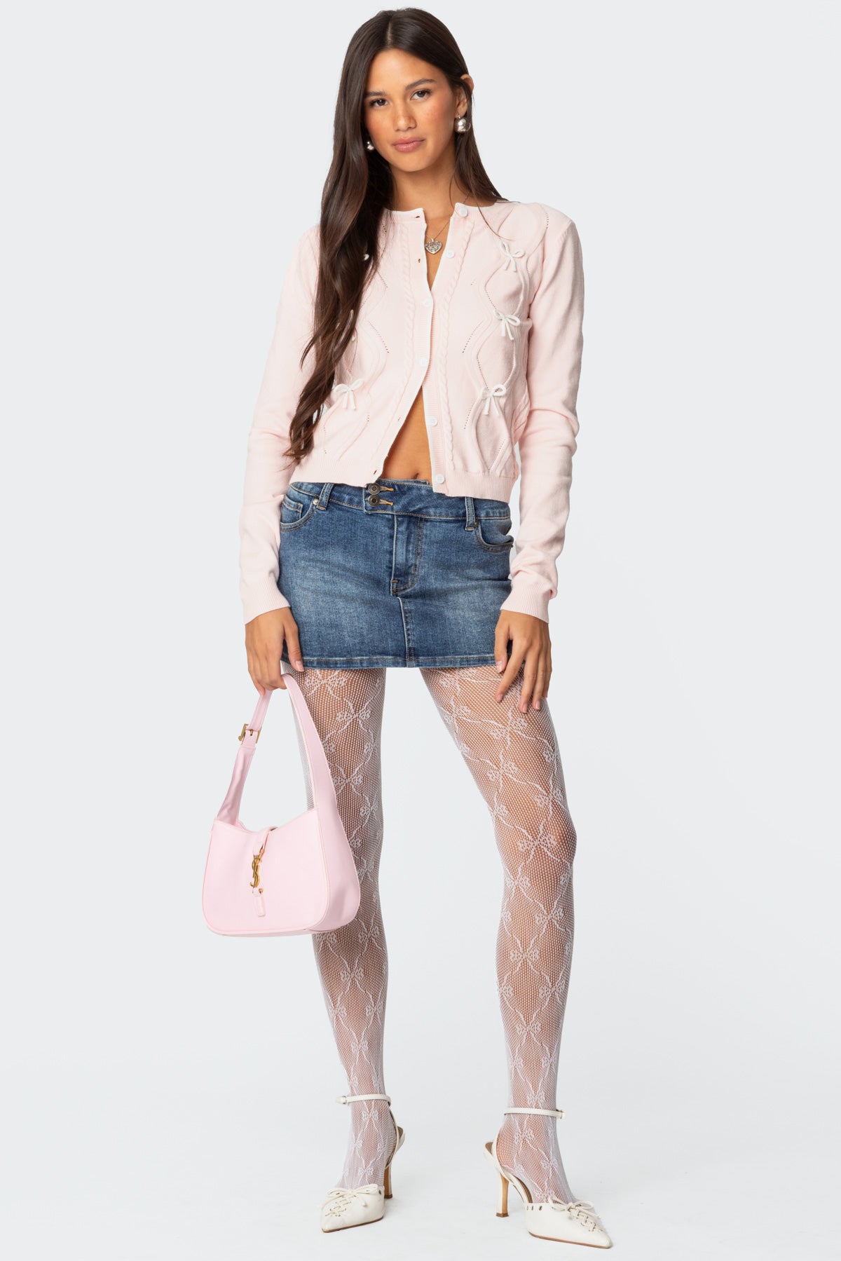 Contrast Bow Knit Cardigan-Juice Dress