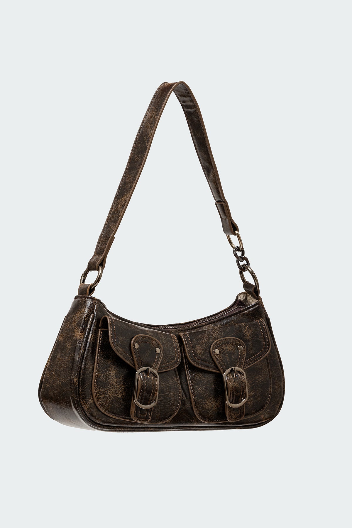 Distressed Faux Leather Buckle Bag-Juice Dress